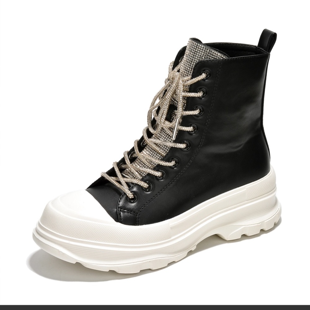 Cape Robbin Lussi Thick Bottom Shining Lace Up Combat Boots